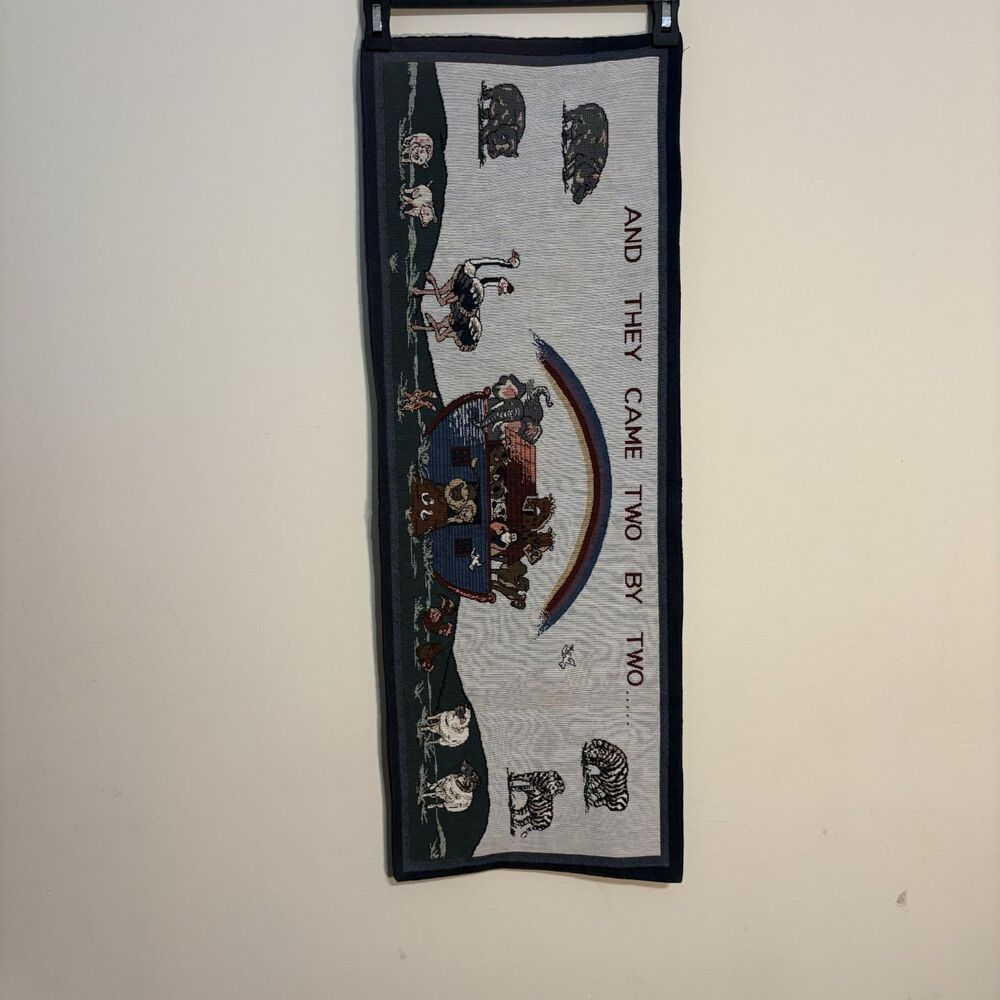 Noah's Ark Woven Tapestry "And They Came Two By Two" 34 x 12.5 Biblical Scene
